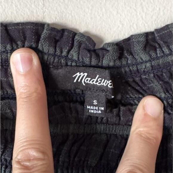 Madewell Lucie Bubble Sleeve Smocked Top Women’s Size Small Green Black Blouse - Picture 4 of 6